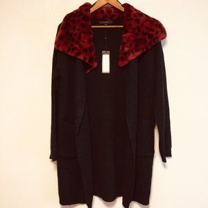 MAXSPORT Sweater Jacket Open Cardigan Fur Collar L